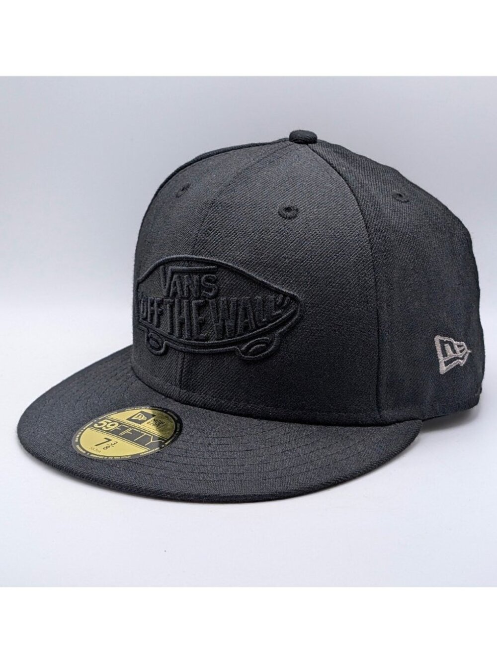 VANS OFF THE WALL Surf Skate New Era 59FIFTY Fitted Cap HAT 5950 7 3/8 All Black